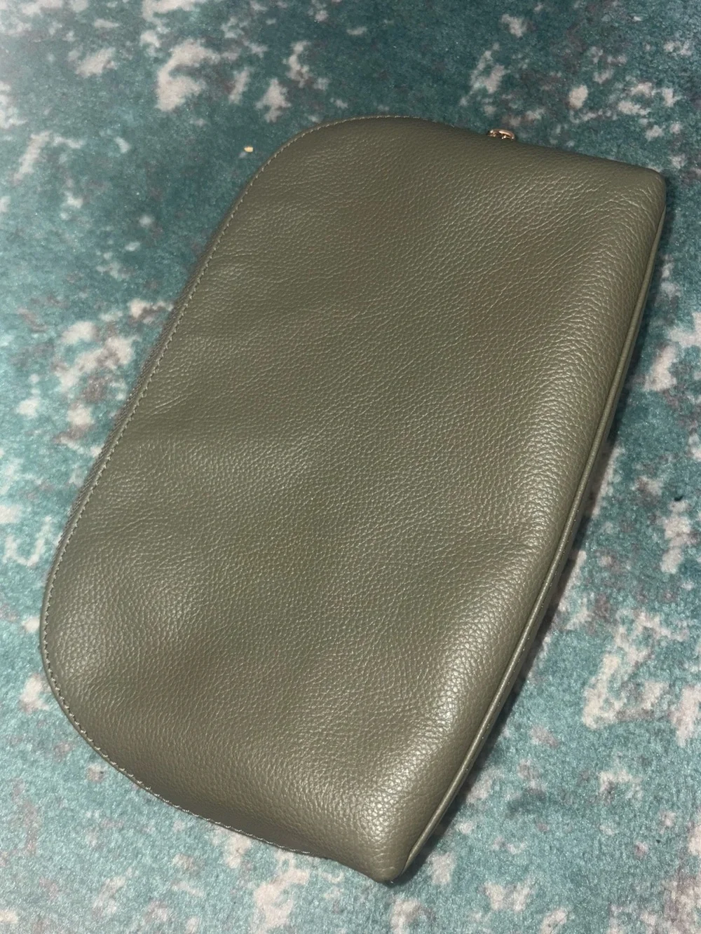 Quince Sage Olive Green Italian Genuine Leather Cosmetic Makeup Tote L Travel